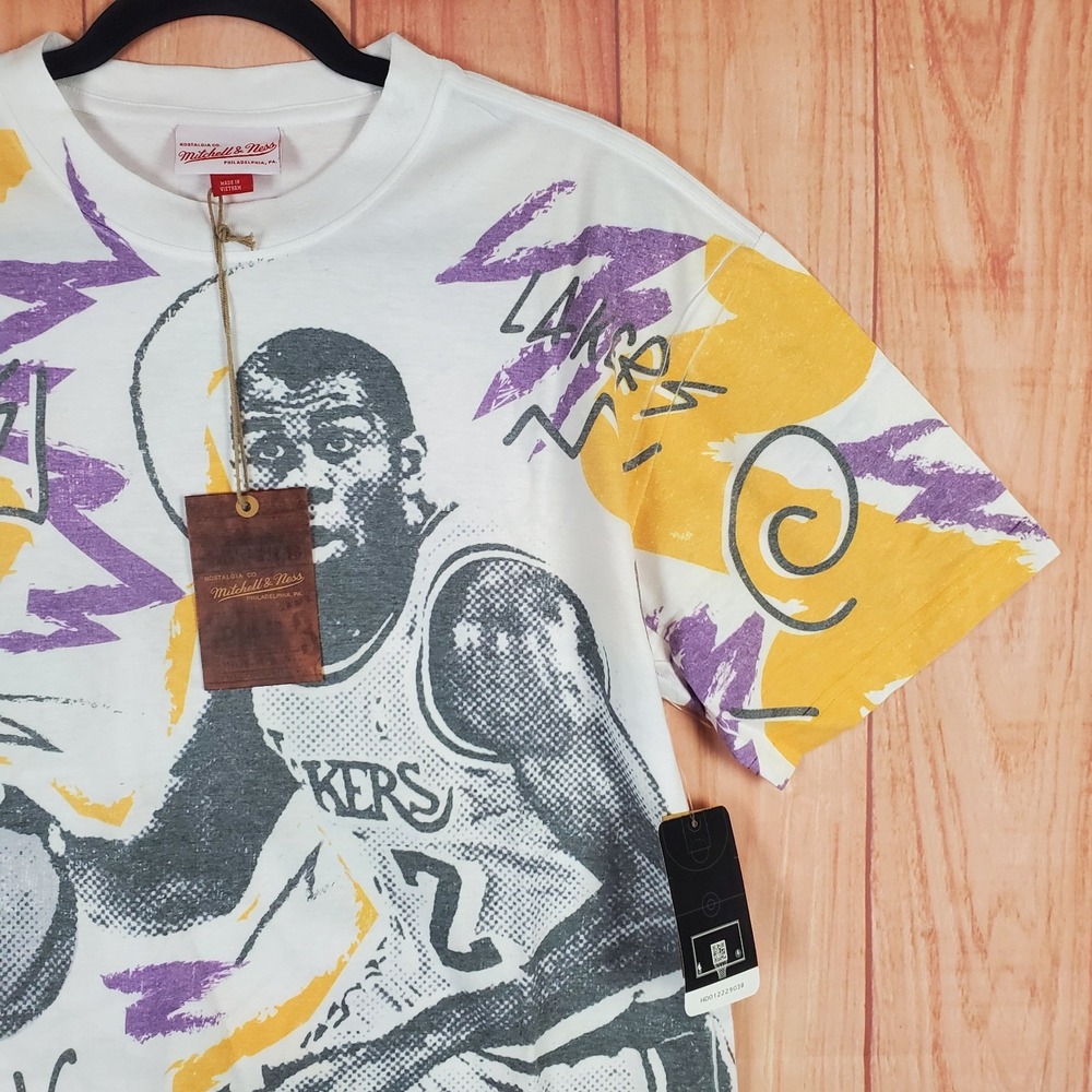 Los Angeles Lakers Shirt Mens M White Magic Johnson Mitchell & Ness AOP - Picture 4 of 11